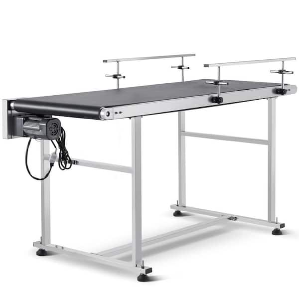 VEVOR Belt Conveyor 59 in. x 24 in. Conveyor Table Motorized Belt Conveyor for Inkjet Coding Applications Double Guardrail PDSSJ59X236ILWH31V1 The Home Depot