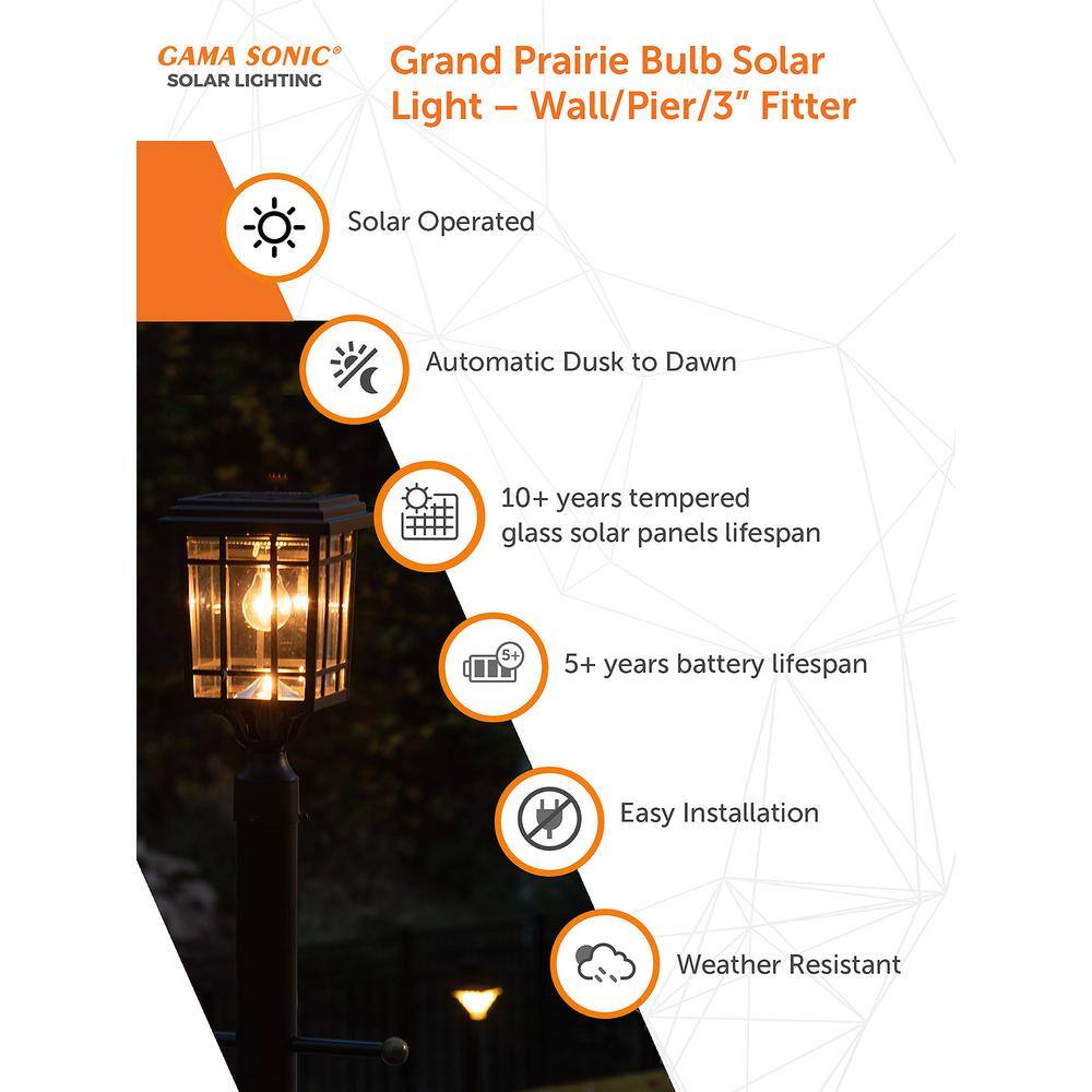 Grand Prairie Black Solar LED Lamp Post with Glass Panels