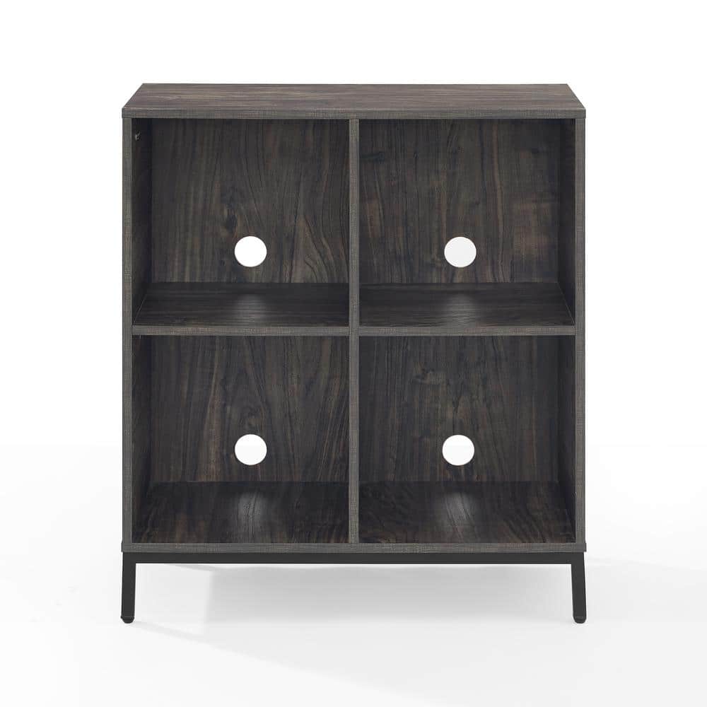 Brown Ash Four-Cube Record Storage Bookcase with Steel Legs
