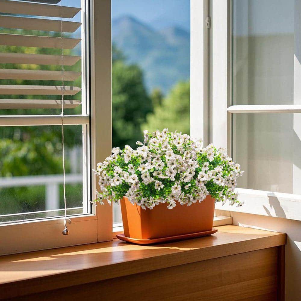 13.8 in. White Outdoor Artificial Flower UV Resistant 16-Bundles