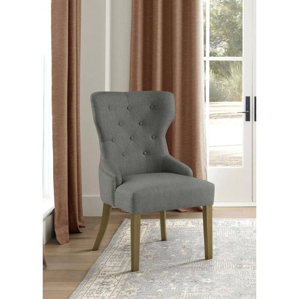Elegant Dark Gray Tufted Side Chair with Wooden Legs