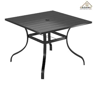 40 in. Steel Square Outdoor Patio Dining Table with Umbrella Hole