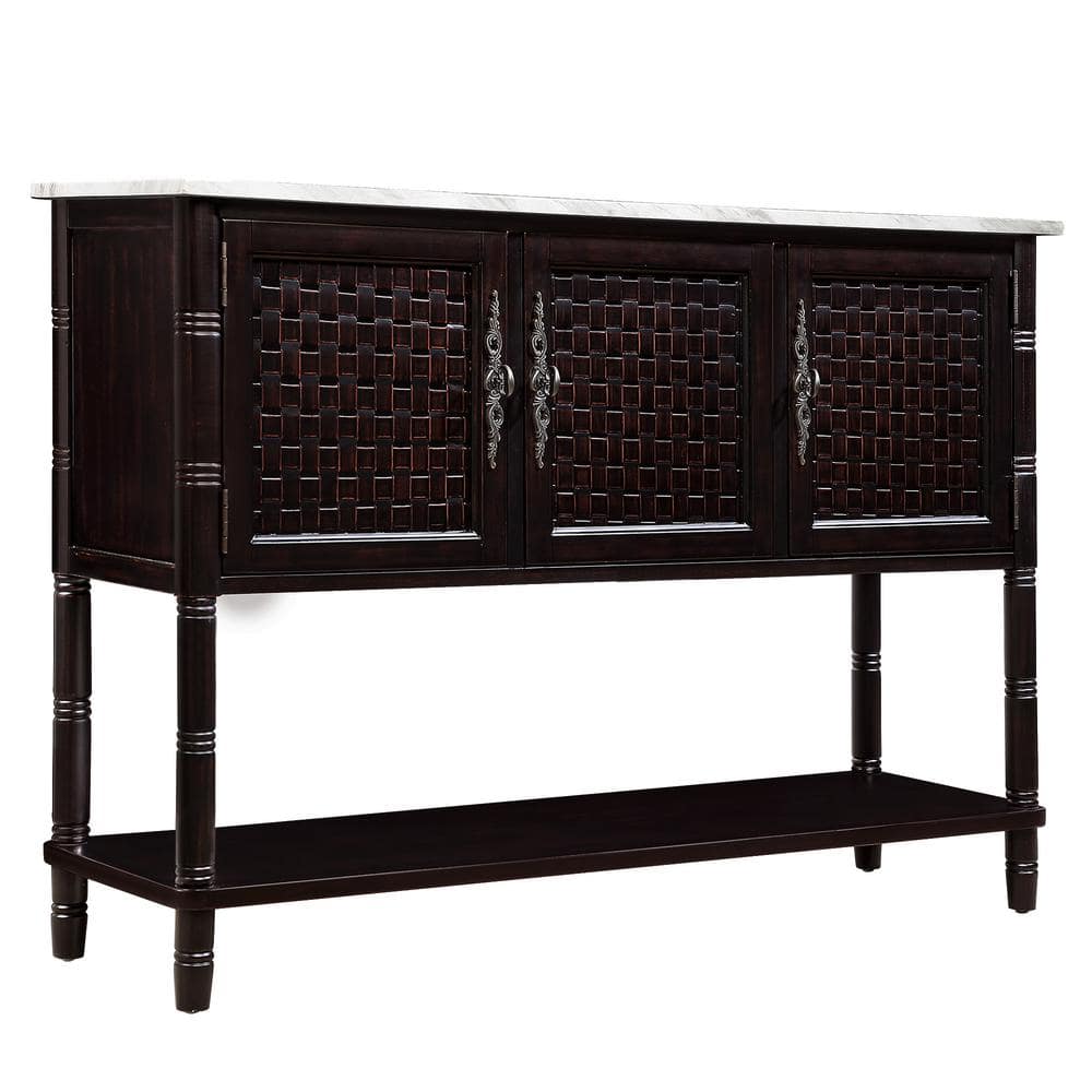 47.2 in. W x 14 in. D x 34 in. H Black Pine Wood Linen Cabinet with 3 ...