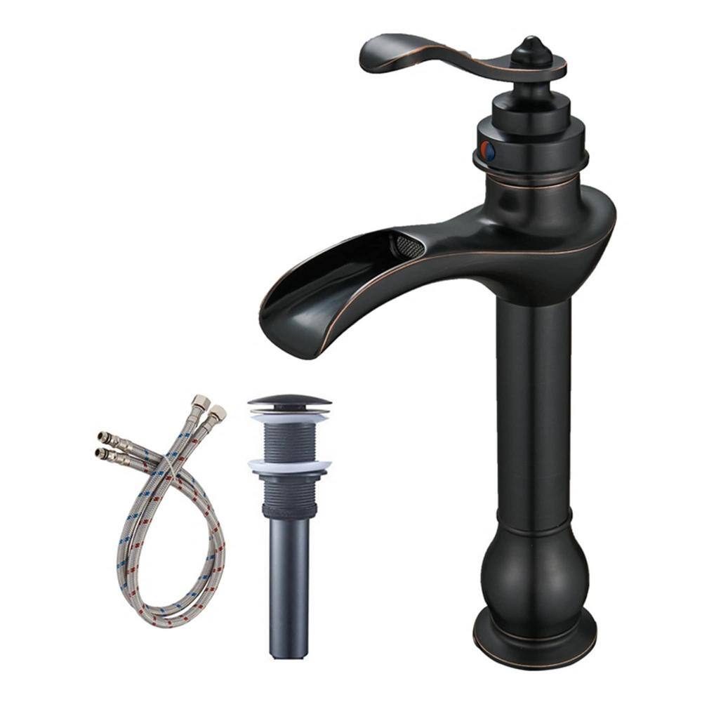 Single Handle Waterfall Bathroom Vessel Sink Faucet with Drain Assembly 1-H