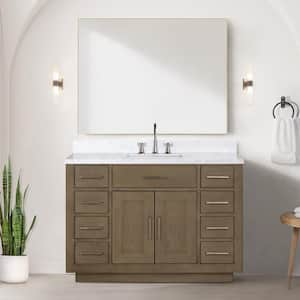 Condor 48 in W x 22 in D Grey Oak Single Bath Vanity, Carrara Marble Top, Faucet Set, and 46 in Mirror