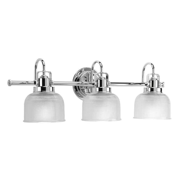 Archie Collection 26-1/2 in. 3-Light Polished Chrome Clear Double Prismatic Glass Coastal Bath Vanity Light