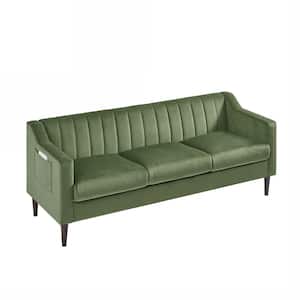 77.17 in. Square Arm Velvet Rectangle Sofa in Green