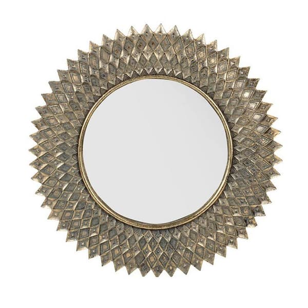 HomeRoots 13.2 in. W x 13.2 in. H Resin Gold Vanity Mirror