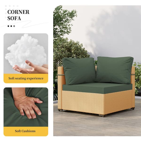Yellow 9-Piece Wicker Patio Conversation Sofa Set with Dark Green Cushions