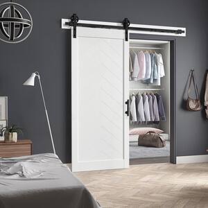 Cooper 36 in. x 84 in. Textured White Sliding Barn Door with Solid Core and Soft Close Hardware Kit