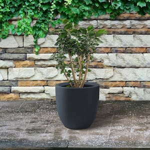 13.39 in. x 12.6 in. Round Charcoal Finish Lightweight Concrete and Fiberglass Indoor Outdoor Planter with Drainage Hole