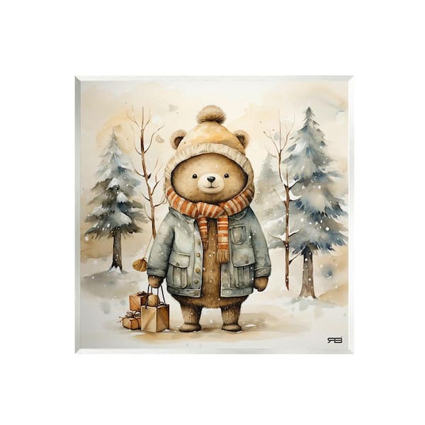 Stupell Industries Bear in Snowy Forest by RB 1-Piece Unframed Graphic Print Animal Poster Art Print 12 in. x 12 in.
