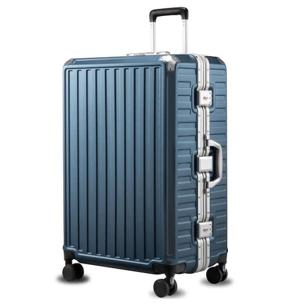 29.5 in. Blue Large Luggage, ABS Hard Shell, TSA Zipperless Latches, Spring Wheels, Aluminum Frame, Travel Suitcase