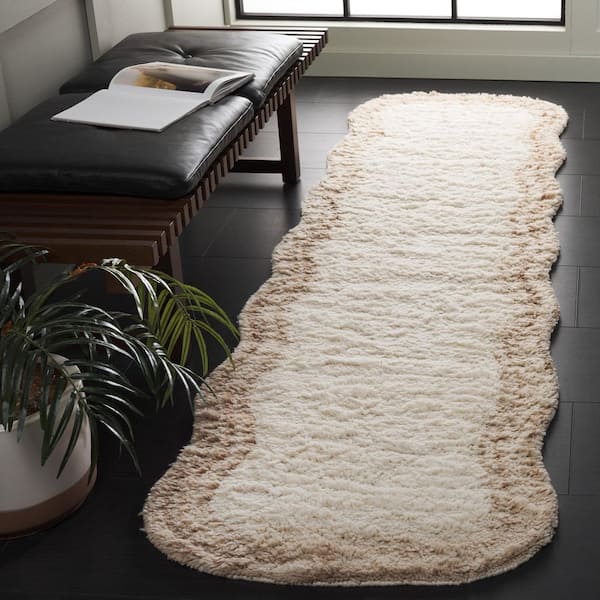 Vermont 2 ft. x 9 ft. Ivory Solid Color Border Runner Rug