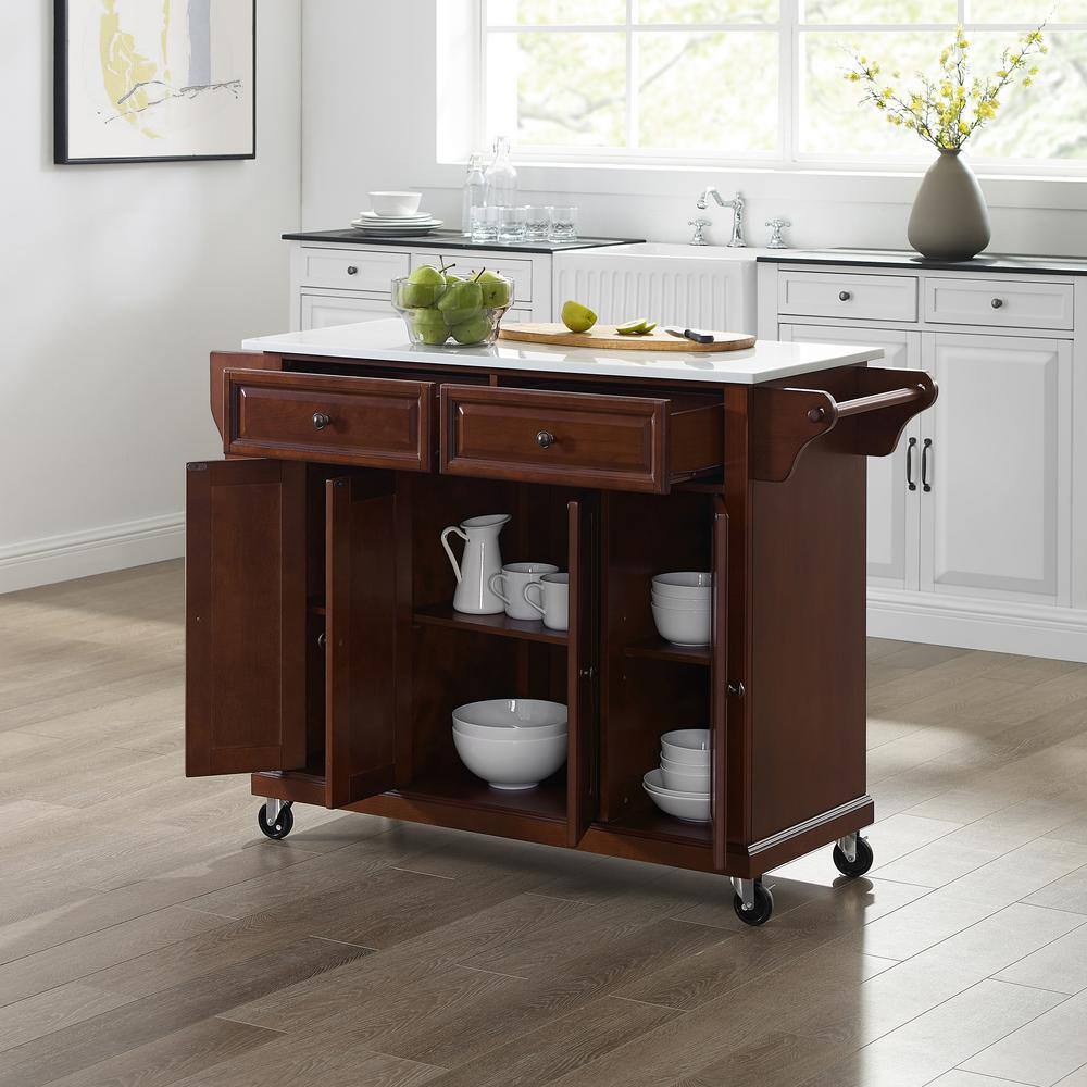 Granite Top Mahogany Kitchen Cart with Built-In Spice Rack