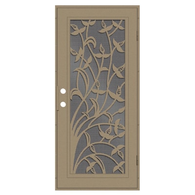Yale 36 in. x 80 in. Left Hand/Outswing Desert Sand Aluminum Security Door with Black Perforated Metal Screen