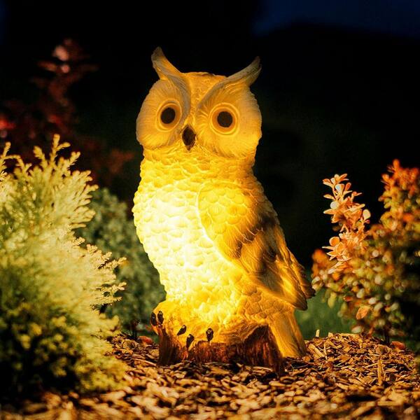 Solar White Resin Owl Garden Statues L0CDP2DN6L - The Home Depot
