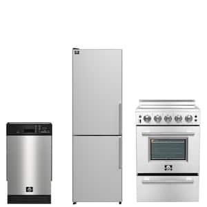 3-Piece 24 in. Electric Range, 23.4 in. Left Swing Refrigerator, 18 in. Built-In Tall Tub Dishwasher in Stainless Steel