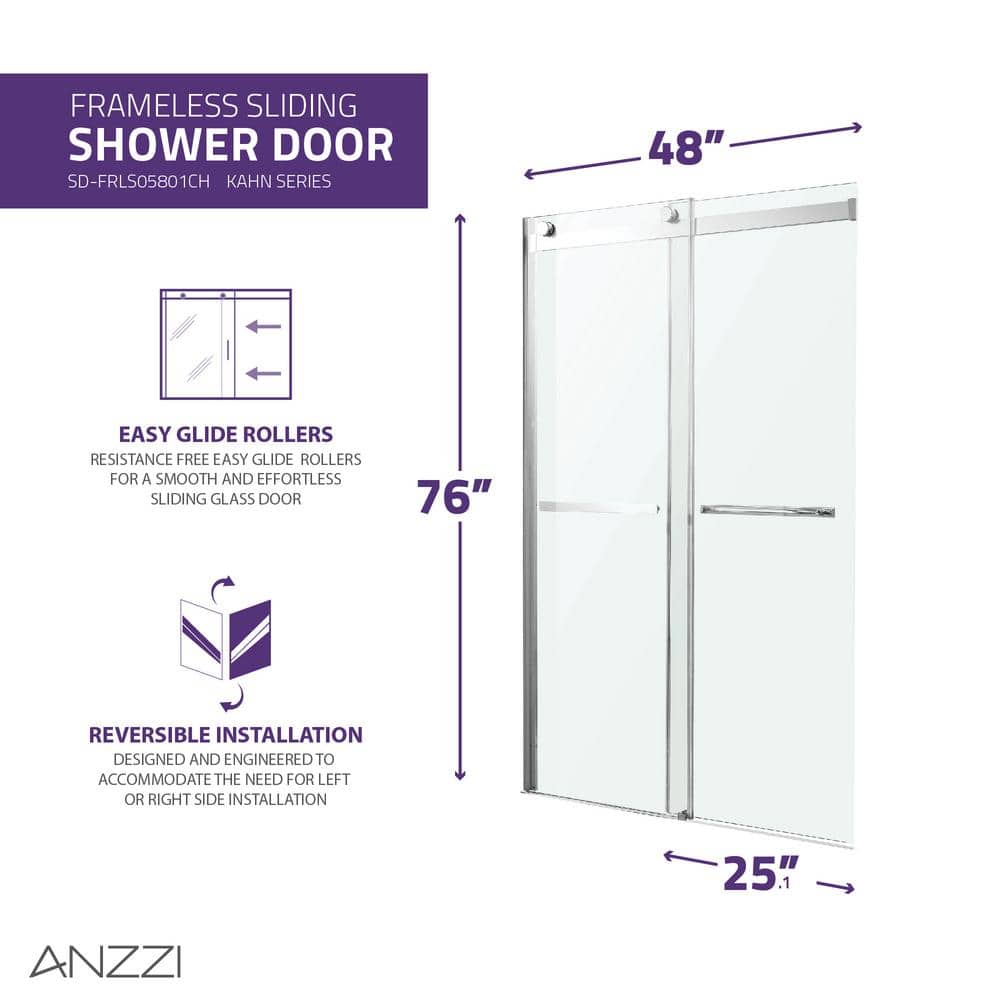 Kahn 48" x 76" Frameless Sliding Shower Door in Polished Chrome