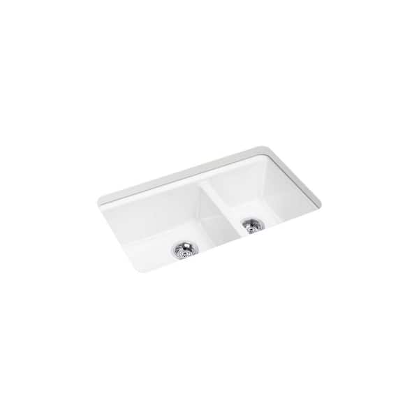 Riverby 33 in. Undermount Cast Iron Double-Bowl Kitchen Sink in White