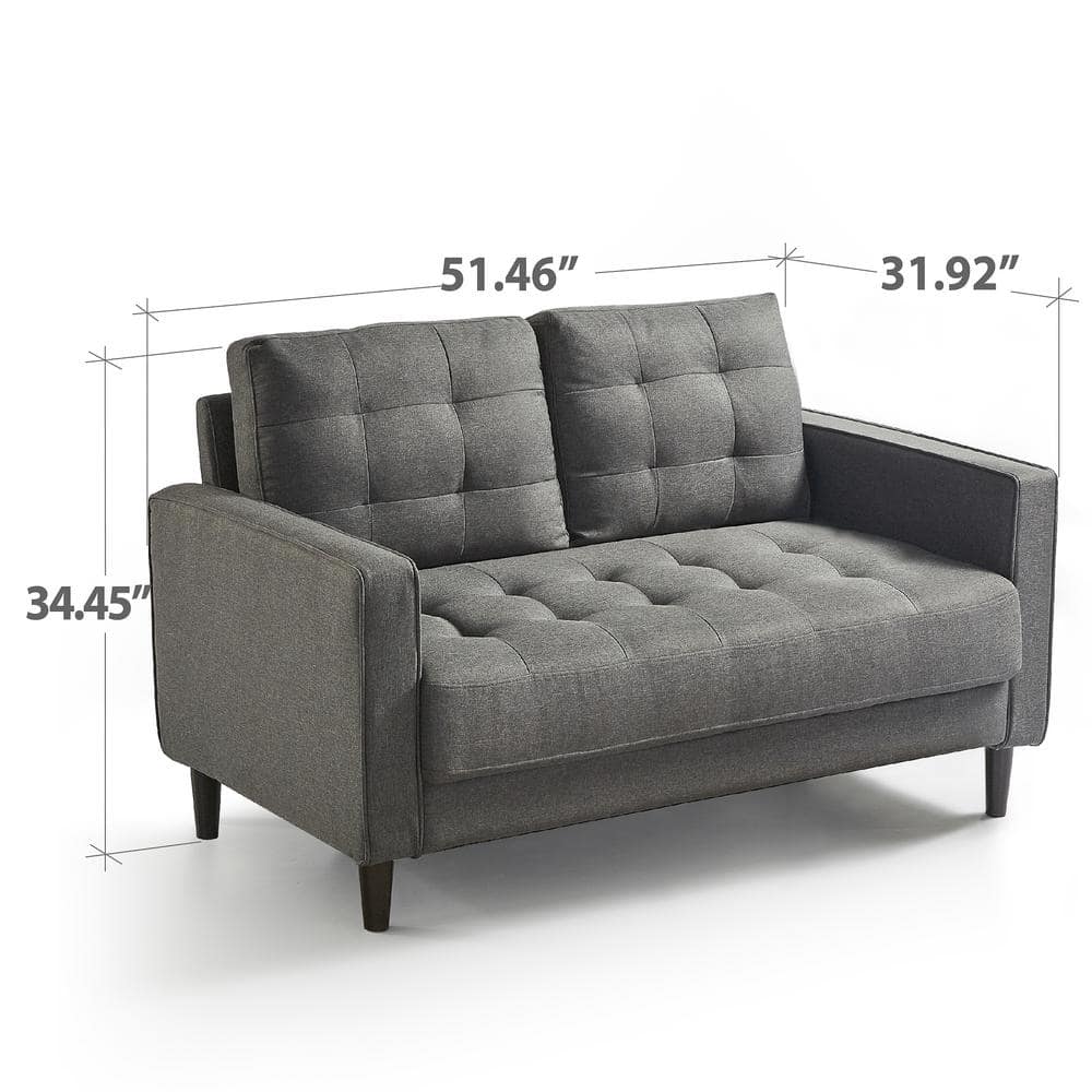 Dark Grey Tufted Fabric Loveseat with Track Arms and Metal Legs