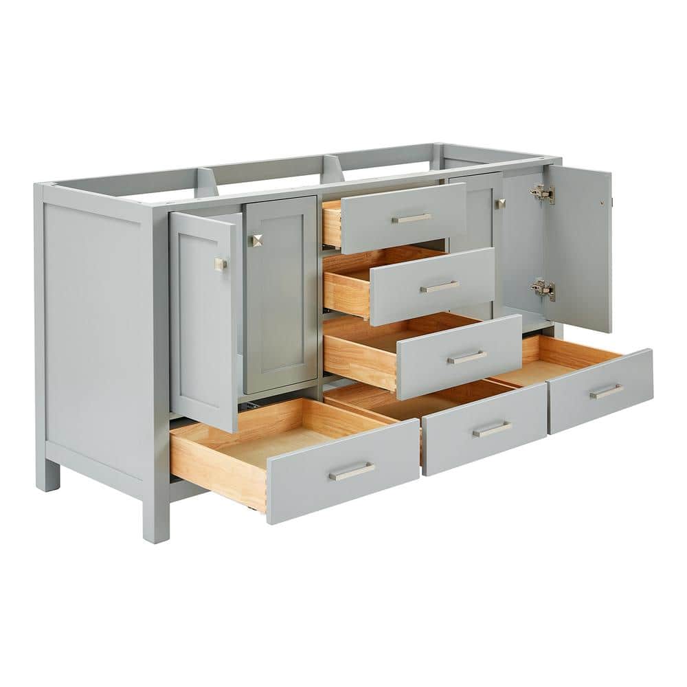 Cambridge 66" Gray Double Freestanding Bathroom Vanity Cabinet