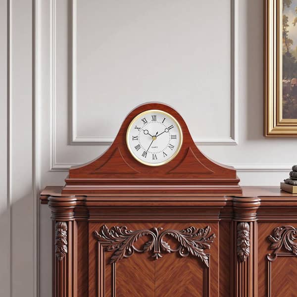 Grandfather Clock, 6.4 in.Vintage Grandfather Clock,MDF Mantel Clocks with Built-In Quartz Movement(Cherry Tone Finish)