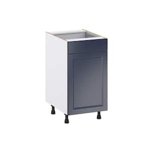 Devon Painted Blue Recessed Assembled 2 Waste Bins Pullout and 1-Drawer Kitchen Cabinet 18 in. W x 34.5 in. H x 24 in. D