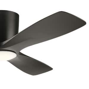 Volos 48 in. Integrated LED Indoor Satin Black Flush Mount Ceiling Fan with Light Kit and Wall Control