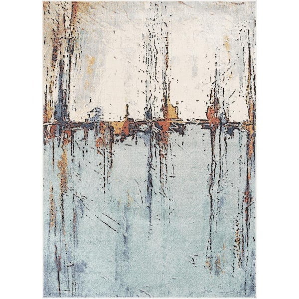 Well Woven Envie Gela Light Blue 7 ft. 10 in. x 9 ft. 10 in. Abstract Paint Splash Area Rug