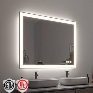 36 in. W x 48 in. H Rectangular Framed LED Anti-Fog Wall Mirror in Black with Backlit and Front Light