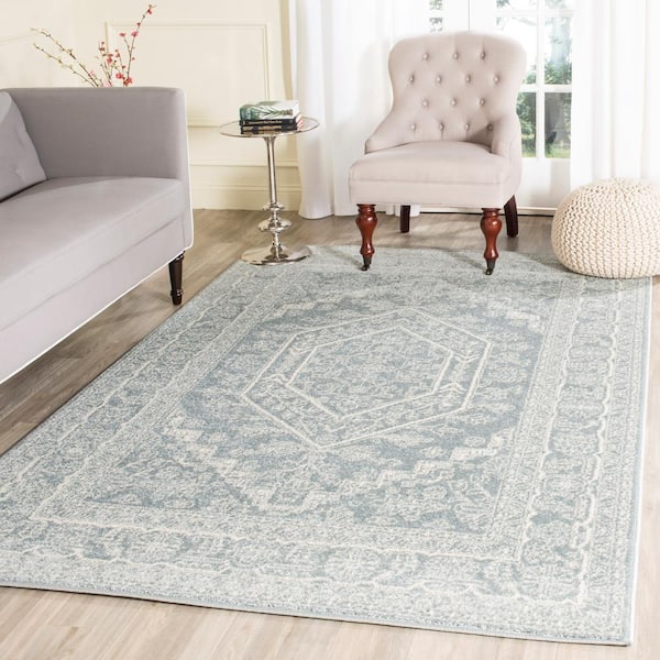Adirondack 3 ft. x 4 ft. Slate/Ivory Border Medallion Area Rug