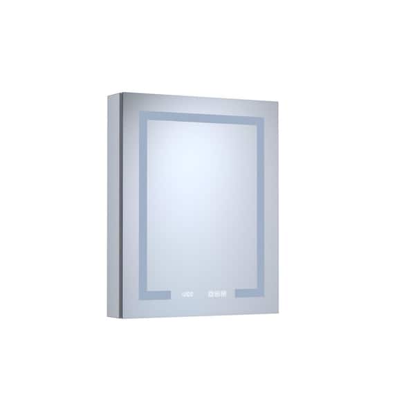24 in. W x 30 in. H Rectangular Silver Aluminum Recessed/Surface Mount Right Medicine Cabinet with Mirror and LED