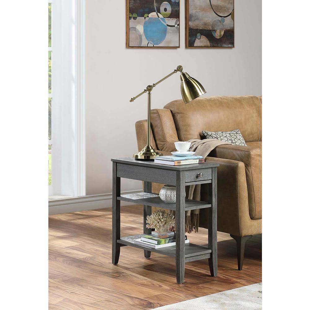 Dark Gray Wood Three-Tier End Table with Drawer