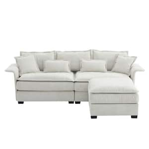 95 in. Oversized Luxury L-Shaped Polyester Sectional Sofa in. Beige with Ottoman