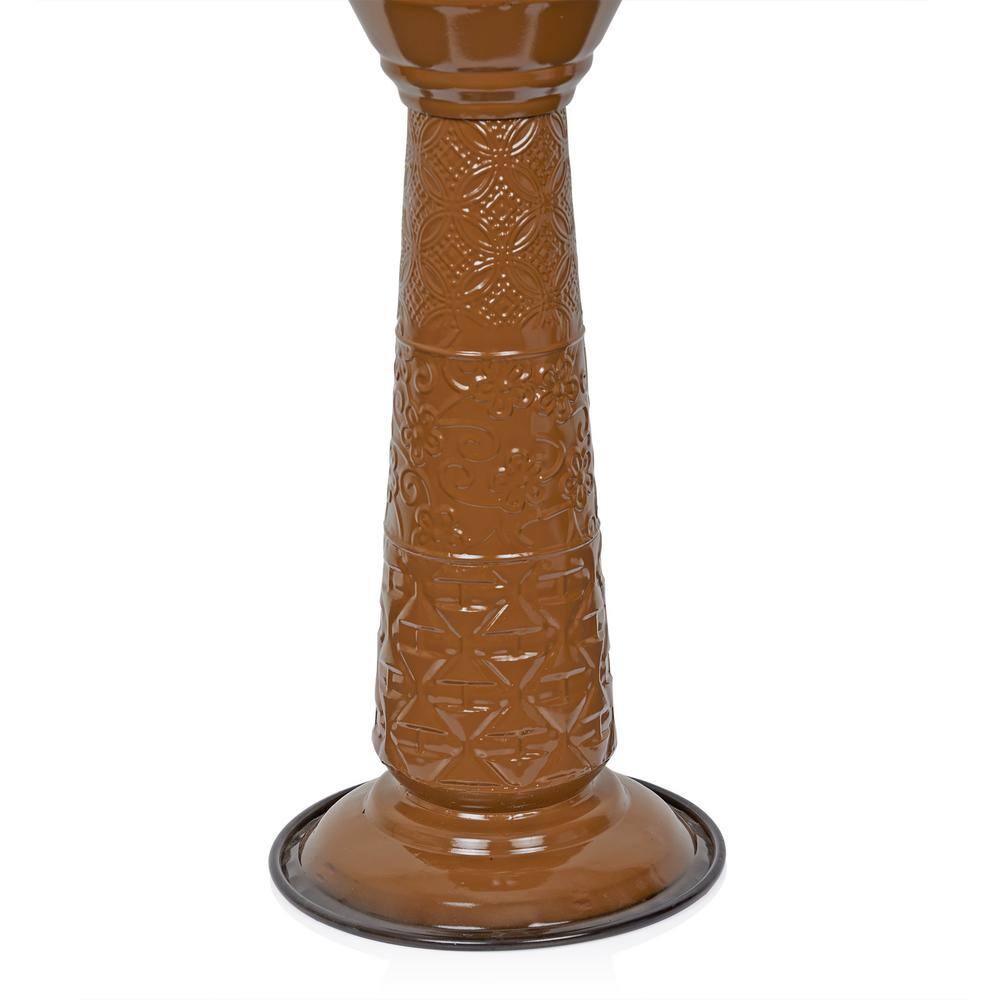 Brown Metal Pedestal Birdbath with Floral Basin, 28"