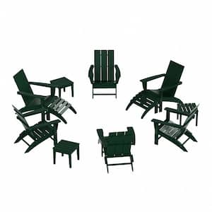 Shoreside Dark Green 12-Piece HDPE Plastic Patio Conversation Set with Ottoman And Side Table