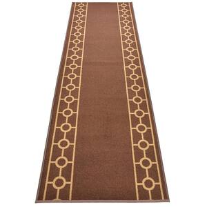 Chain Border Design Cut to Size Brown Color 31 .5" Width x Your Choice Length Custom Size Slip Resistant Stair Runner