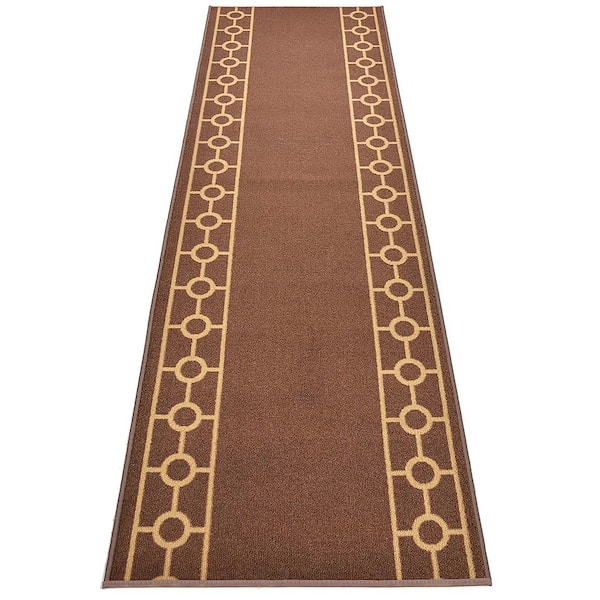 RugStylesOnline Chain Border Design Cut to Size Brown Color 31 .5" Width x Your Choice Length Custom Size Slip Resistant Runner Rug