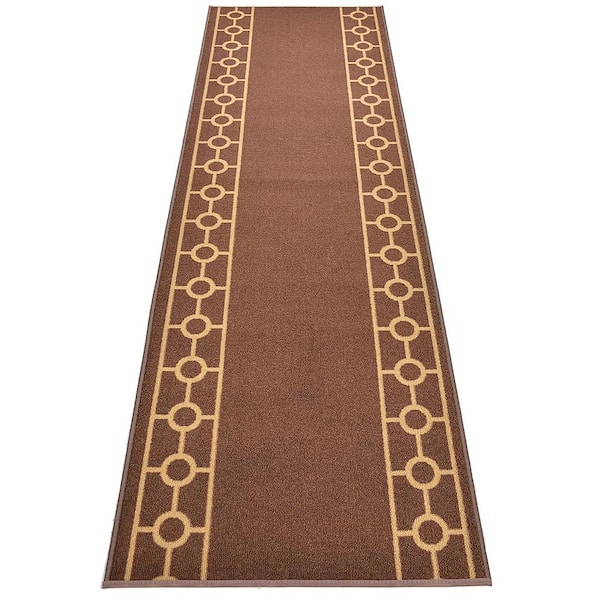 Unbranded Chain Border Design Cut to Size Brown Color 31 .5" Width x Your Choice Length Custom Size Slip Resistant Runner Rug