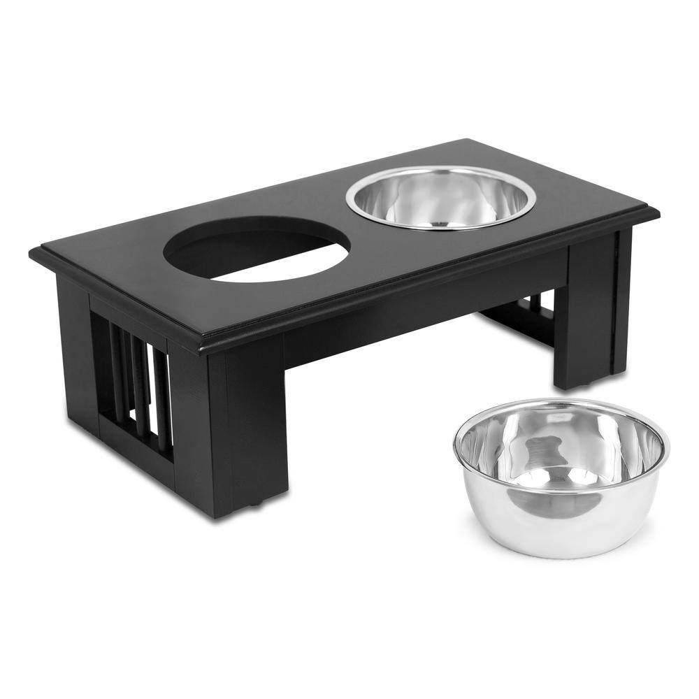 Espresso Wood Elevated Pet Feeder with Stainless Steel Bowls