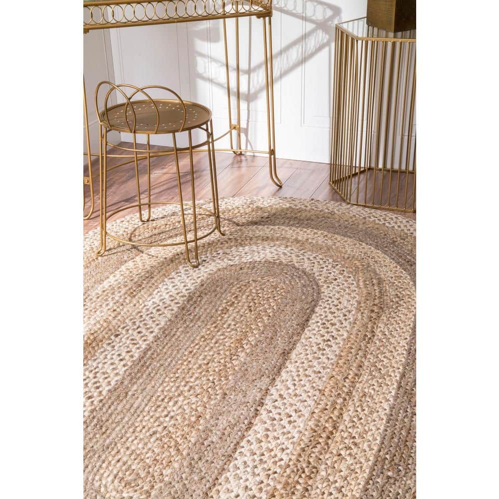 Handmade Black Braided Oval Jute Area Rug, 5' x 8'