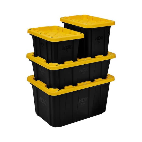 HDX - 27 Gal. Tough Storage Tote in Black and Yellow