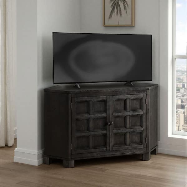 Ridgeway Smoked Black Oak Corner Wood TV Stand Fits TVs up to 55 in. with Cabinet Storage
