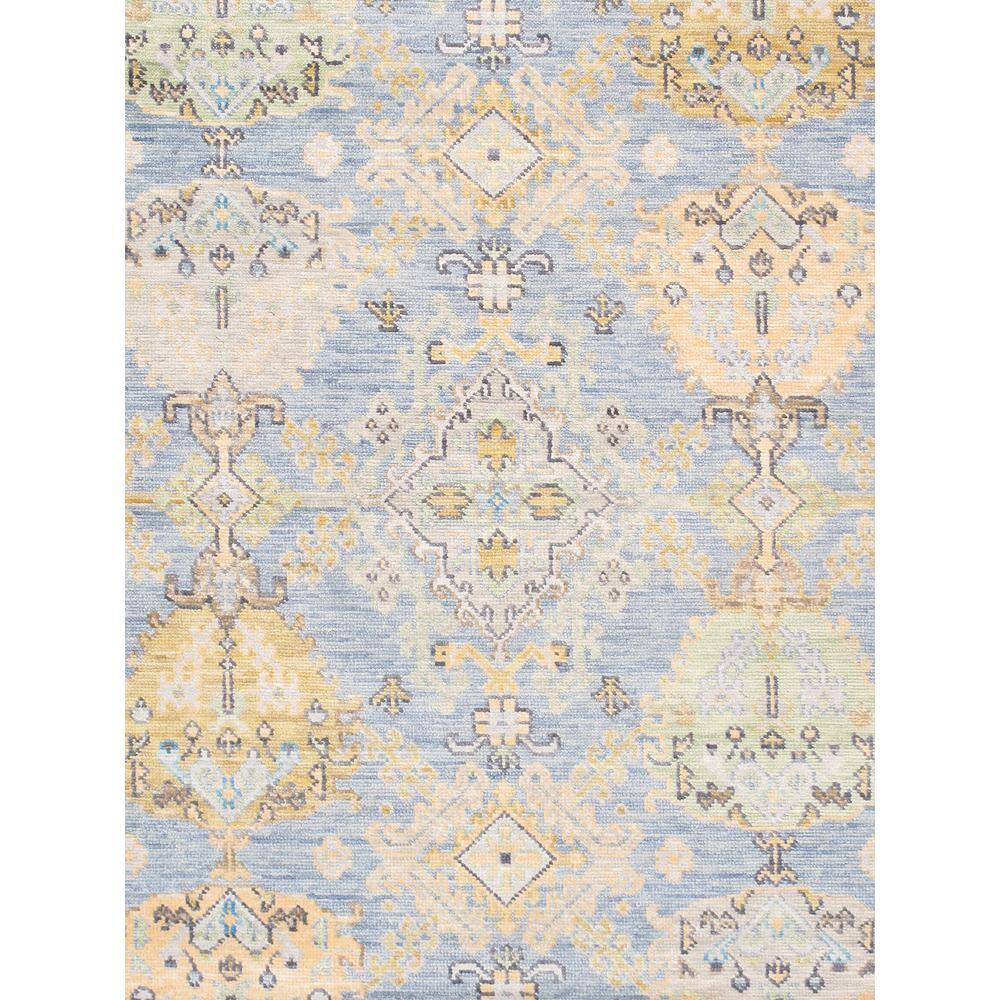 Hand-Knotted Light Blue Wool Floral Rectangular Rug