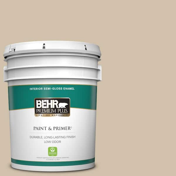 BEHR PREMIUM PLUS 5 gal. #PPF-32 Light Rattan Semi-Gloss Enamel Low Odor Interior Paint & Primer