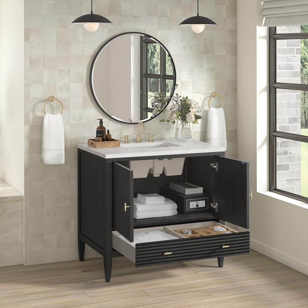Myrrin 36" Black Plywood Single Bathroom Vanity with Porcelain Sink