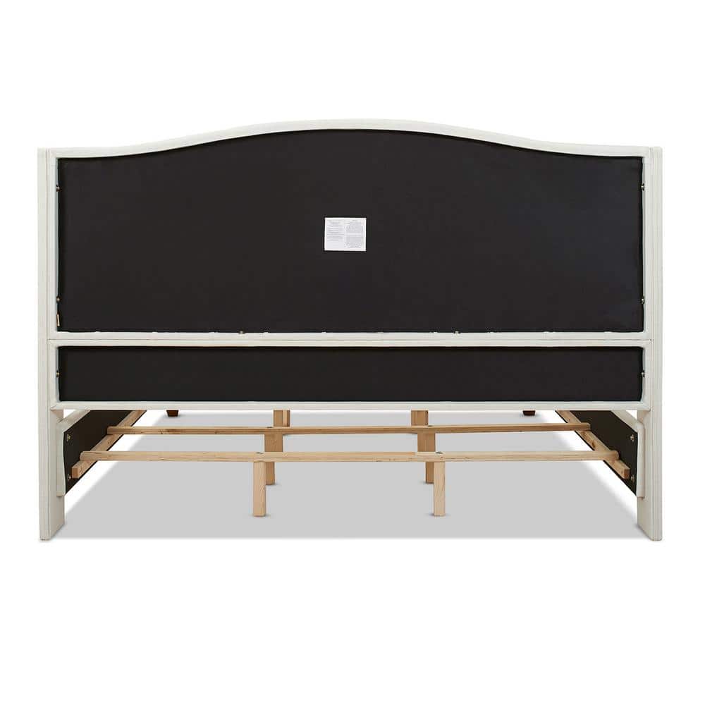 Antique White King Upholstered Bed with Tufted Headboard and Nailhead Trim