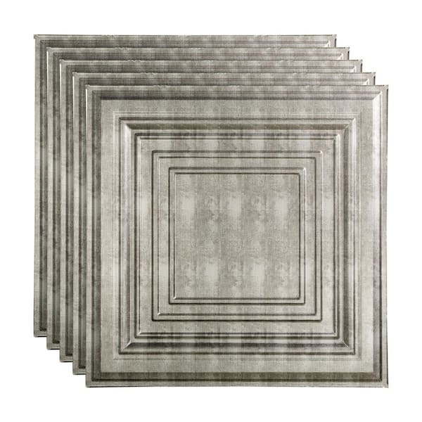 Fasade Traditional 3 2 Ft X 2 Ft Crosshatch Silver Lay In Vinyl Ceiling Tile 20 Sqft