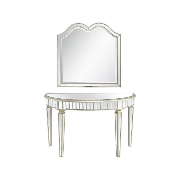 Camden Isle Marilyn 47.5 in. Champagne Half Moon Glass Console Table with Wall Mirror